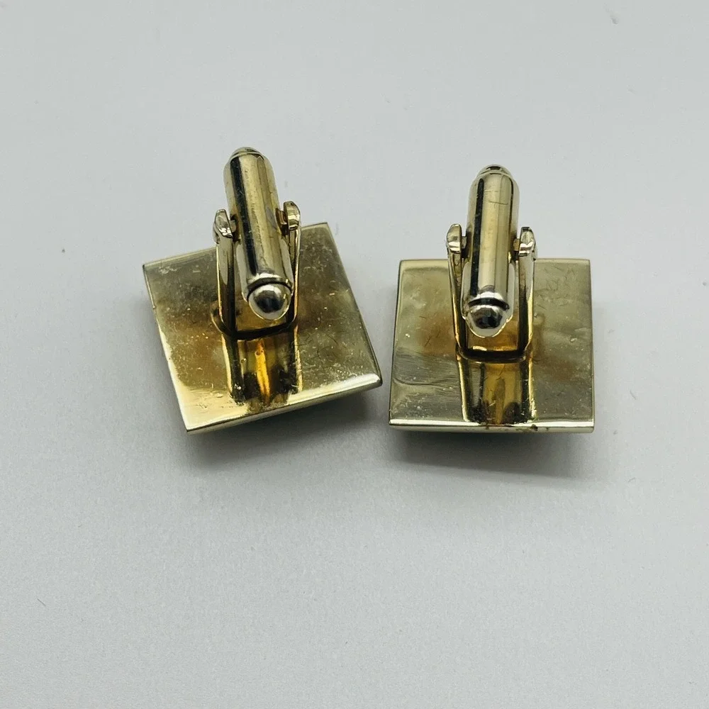 MARX SPRINGFIELD Cufflinks Gold Tone Genuine Onyx Original Box Vintage Set